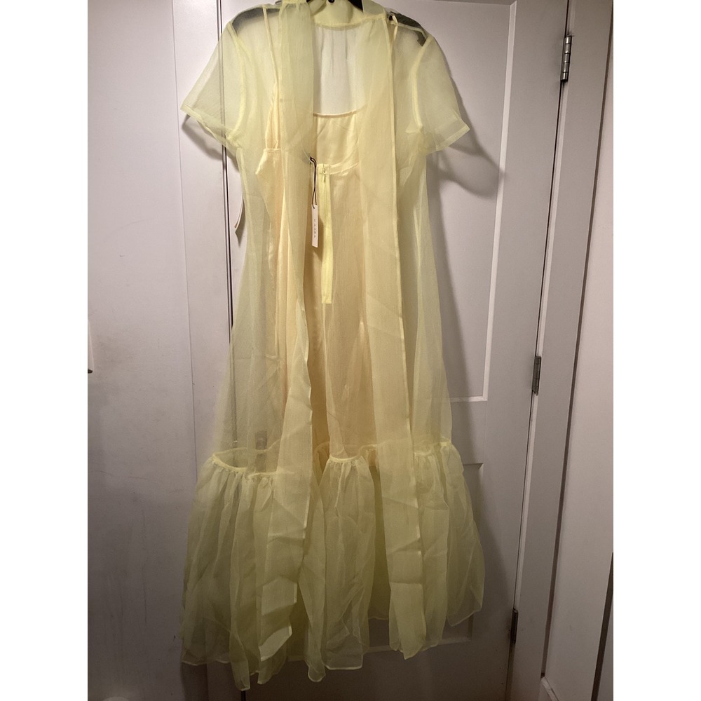 Few Moda CAARA Women Yellow Sheer Organza Overlay Slip Dress Set Size Large NWT - Picture 3 of 12